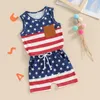 Set di abbigliamento SEEVELESSO Summer Children Case Set di canotte tasca con stampa a strisce con cortometraggi 2 pezzi Outfit per bambini per l'indipendenza