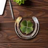 Kerstdecoraties vier blad klaver Good Luck Horseshoe Lucky Charms Metal Handmade Hangende Openings ornamenten kamer tuin hanger deur muur