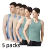 Men's Tank Tops 5-packs Bamboo Fiber Gym Clothing Men Undershirts Ultra Soft Performance Moisture-Wicking Crewneck Basic T Shirt White