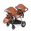 Passeggini# 2024New Twins di lusso Baby Strolleraluminum Frame PU Leather Twin Prambaby può sedersi e schierarsi a doppia doppia carrozza per bambini T240509