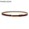 Rainie Sean Patent Leather Women Belt Thin Ladies Midjan för byxor Real Leather Red Blue Black White Pink Female Strap 102cm 210407 255b