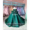 Hunter Green 2024 Princess Quinceanera -jurken met boogbaljurk Gerolde bloemen Appliques Kristallen Zoet 16 Dress Vestidos