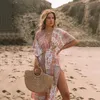 Teelynn blommor tryck smock frock bad bikini täcker kvinnor vintage strand boho överdimensionerad sommarlånga klänning chiffon mantel vestidos 240423