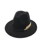 Fedora Hat Men for Woman in lana top in stile britannico Gold Leaf Feather Jazz Goth Hats Designer Wedding Wide Brim7645241