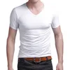 Extension Lycra V Collar Mens T-shirt Couleur continue Tshirt à manches courtes pour hommes masculins Slim Tshirt 240510