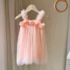 Robes de fille Summer Kids Robe 3D Fleur douce beauté Enfant's Mesh Couleur Couleur de couleur plage Princesse Princesse moelleuse H2723