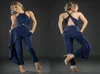 Designer Navy Blue Jumpsuit aftonklänningar Promklänningar Cross Strap Sash Satin Pant Luft Längd Längd Casual Clothes6217064