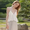 Tanks pour femmes Summer Beach Vacation Lace-Up Halter Backless V-cou Camisole 2024 Mesdames French Cotton Linn Gente Sexy