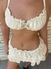 Ruffles Mini Jirt plage sets femmes sexy spaghetti crop top basse taille plissée de jupes courtes de vacances d'été tenues 240508