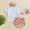 Roupas Conjuntos de roupas Camiseta de roupa de verão de menina de menina Tops de manga curta e shorts de cabeça de vaca/Botas de cabeça 3pcs Conjunto de 0-3 anos