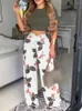 Frauen zweisteuelhafte Hosen sexy Ultra Short Top Set Sommer Mode gedruckt Korsett Taille Langschlug eleganter weiblicher Casual 2