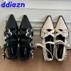 Casual Shoes Fashion Metal Buckle Footwear Black Women Flats 2024 Cross-tied Female Pointed Toe Shallow Ladies Flat With