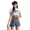 Jeans femminile gaodinglan high street indossa in pizzo gol wok tie donne shorts shorts solido colore corea pantaloni a gamba a gamba tasca