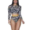 Women's Swimwear 2024 New Long sleeved High Waist Womens Split Swimsuit Bikini Blue White Black Swimsuit