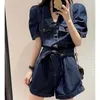 Les combinaisons pour femmes Rompers Denim Assuites pour femmes Tops Toison Contrus ContuSt Vintage Loose Wide Jam Shorts Rompers One Piece Offits Women Clothing Y240510