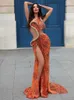 Lässige Kleider PB Orange luxuriös für Frauen Crystal Hollow Out Pailletten Geburtstagsfeier Festival Frauen sexy Vestido Ankunft