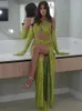 Casual Dresses Luxury For Women Sexy And Cute Halter With Bow Green Sequins Sleeveless High Slit Celebrity Party Gowns