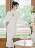 Arbetsklänningar stickade 2 -stycken klänning set kvinna smal bodycon rem midi party elegant avslappnad långärmhet kort toppar koreansk kostym dam