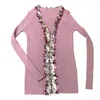 Damesbreien Reddachic Pink Striped Parreny Trim Cardigan Vintage Y2K Brearwear Lange mouwen voorkant Open trui Top Autumn Outerwear