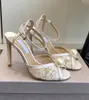 Luxury Brand Women Sacora Sandals Shoes Pearls & Crystal Beads High Heels Ankle Strappy Party Wedding Dress Lady Gladiator Sandalias EU35-43 With Box