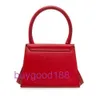 Delicate luxe Jaq Designer Tote Bag Red Kalf Leer Satchel Solid Color Modieuze textuur Een schouder Kleine handtas