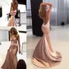 Eleganti abiti da sirene in oro rosa spaghetti senza schiena a v collo rosso tappeto abito da ballo sera abito da sera vestidos de festa personalizza 0510