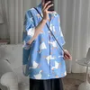 MENS SOMMER TUN SQUARE NECK HALV SLEEVE SHIRE Fashion Cartoon Big Goose Printed Tops Overdimase Loose Fit Casual Shirts 240508