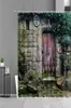 シャワーカーテンヨーロッパスタイルのガーデンストーンウォールオールドドア田舎のレトロな北欧の家の装飾壁布防水バスルームカーテン1102593