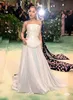 Celebrity avondjurk afstuderen feestjurk 2024 Met Gala Loewe strapless veter omhoog Kim Kardashian Silver Flower Kylie Jenner lange jurk uit schouderkristallen