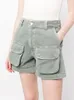Short féminin Fashion Denim High Taist Zipper Multi flip sur les poches Army Green Cotton Tableer Summer 2024 7ab4000