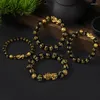 Strand chinesischer Stil Pixiu Sechs-Charakter-Mantra Obsidian Steinperlen Armband für Männer Frauen Armband Reichtum und viel Glück