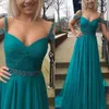 Cheap Bridesmaid Dresses Dark turquoise chiffon Maid Of Honor Gowns Formal Pleats Wedding Guest Dress A Line Crystals 2019 Sash 2215