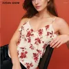 Kvinntankar 2024 Summer Ruched V Neck Floral Print Camis Women Low Back Short Tank Tops Retro Cool Girl Sexig Slim Crop Top Tees