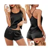 Women's Sleepwear Womens Y Lace Satin Satin Piajama Set Nightwear Sleeveless Topssshorts 2 PCs Piajama per donne Pijama Drop Delivery Dhegn