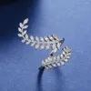 Alyans yaratıcı ayarlanabilir uzun parmak yüzüğü süper lüks parlak zirkon mücevher kişilik bitkisi yapraklar tasarım partisi sevimli hediye