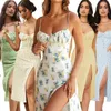 Hugcitar Women Elegancka Floral Beach Vacation Bodycon Streetwear Long Dress 2024 Letnie ubrania hurtowe przedmioty do biznesu 240509