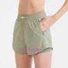 LUL Designer Pantalon de cyclisme pour femmes confortable Shortsnew Shorts de yoga de poche à fermeture éclair invisible avec des sports de course rapides et respirants pour les femmes