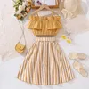 Vêtements Ensemble de la mode pour enfants 2pcs jaune sans manches volants mignons mignons jupe à rayures à la mode tenues quotidiennes pour 8 à 12 ans