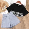 Vêtements Ensemble de nouveaux enfants et filles Vêtements Set Summer Girl Crop-top T-shirt + Shorts en denim 2 pièces adolescentes Vêtements Baby Girl Vêtements 4 5 7 10 12L2405L24045