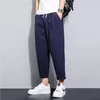 M5xl!Sommer Casual Hosen Herren vielseitige Baumwollwäsche losen koreanischen Stil Trendy Crop 240422