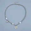 Colares pendentes Sindlan 1pc Punk Pearl Silver Chain Chain Charcle for Women Heart Heart Heart Stainless Steel Feminino Jóias de moda emo