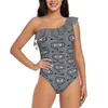 Women's Swimwear Abstract Dog Expresses Innermost Desire Sexy One Shoulder Piece Swimsuit Mesh Patchwork Monokini