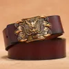 Lion Head 3d Gold Silver Belt Belt Men Real Cowskin echte lederen riem plus maat 140 cm 150 cm Black Brown Belts Vintage 2020 176A