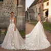 Moderne 3D Appliques Wedding Jurken Bridal Jurken Beach A Line Backless Sweep Train Custom Made Bruid Dress Vestidos de Novia