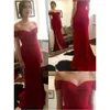 Simple Mermaid Prom Dresses Red Party Side Split Off Shoulder Vestido Longo Gowns Evening Wear Graduation Dress 0510