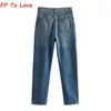Jeans pour femmes Y2K Blue Vintage Long Streetwear Torn Embellifhed Loose 43652