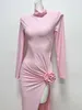 Vestidos longos de designer rosa de última geração Boutique Boutique Feminino Temperamento Elegante Vestido de cor sólida Colo