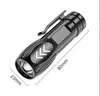 ポータブルミニ懐中電灯アルミニウム合金USB充電式3照明モードポケット懐中電灯戦術的狩猟キャンプランプライト付きクリップ付き