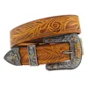 Belts Pure Leather Head Layer Cowhide Leaf Embossed Design Trend For Men And Women Universal Yellow Diamond Setting