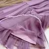 Jupes Qooth Femmes printemps été jupe à mailles brillantes élégante couleur haute couleur en milieu de longueur long tulle A-line qt2066